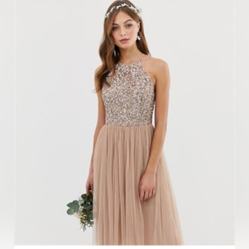 Maya Bridesmaid-sleeveless midi tulle dress.